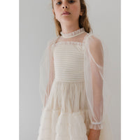 Petite Gold Cream Smocked Tulle Dress