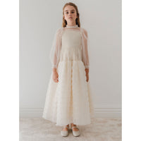 Petite Gold Cream Smocked Tulle Dress