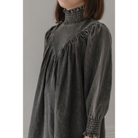 Petite Pink Black Wash Chambray Shirred Neck Babydoll Dress