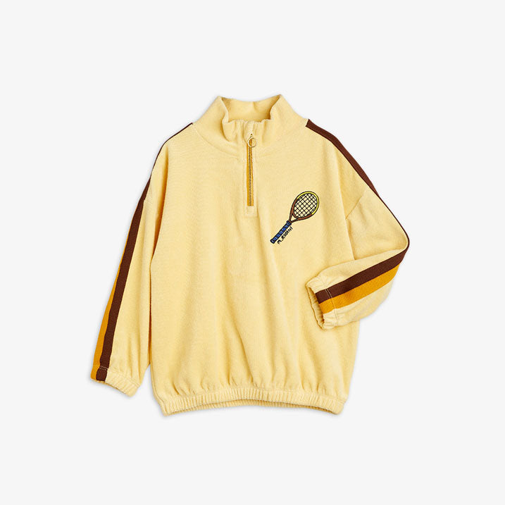Mini Rodini Yellow Tennis Embroidered Terry Halfzip Sweatshirt