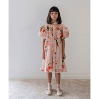 Petite Amalie Peach Peony Linen Collar Dress