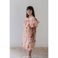 Petite Amalie Peach Peony Linen Collar Dress