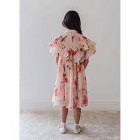 Petite Amalie Peach Peony Linen Collar Dress