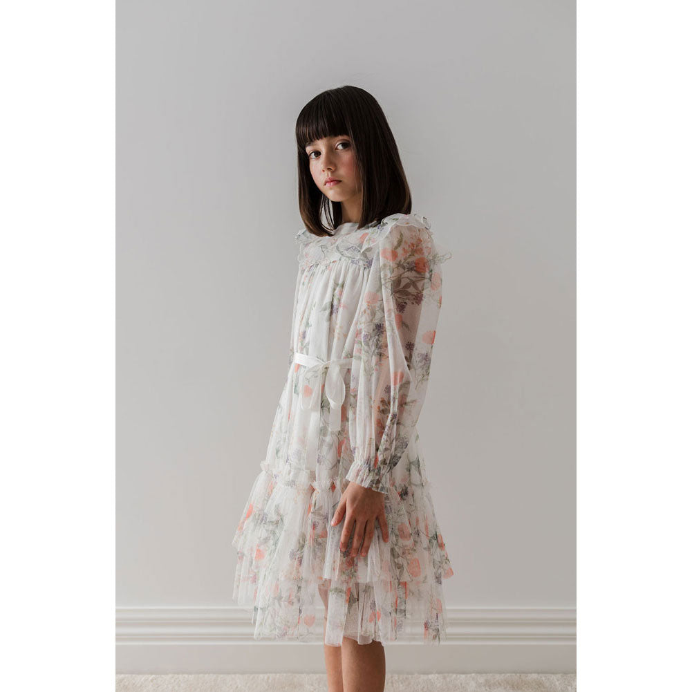 Petite Amalie White Summer Bouquet Tulle Dress