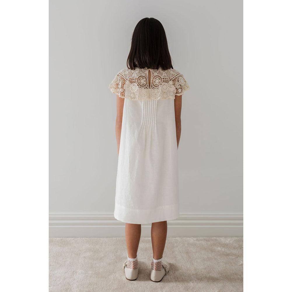 Petite Amalie White/Natural Crochet Cape Linen Dress