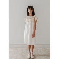 Petite Amalie White/Natural Crochet Cape Linen Dress