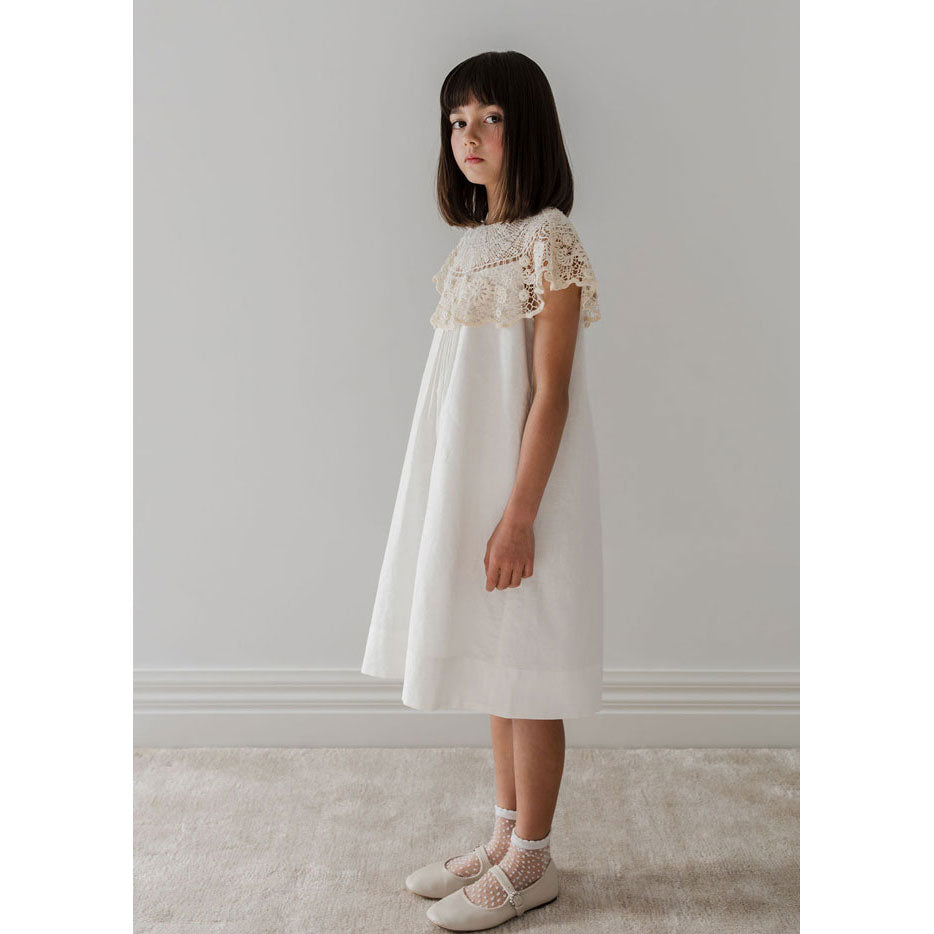 Petite Amalie White/Natural Crochet Cape Linen Dress