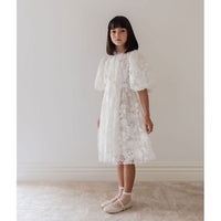 Petite Amalie White Floral Applique Tulle Dress
