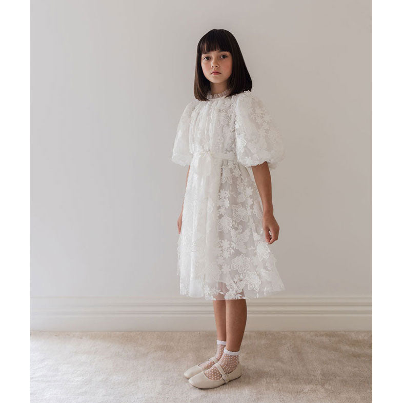 Petite Amalie White Floral Applique Tulle Dress