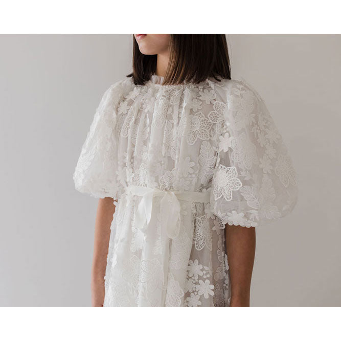 Petite Amalie White Floral Applique Tulle Dress