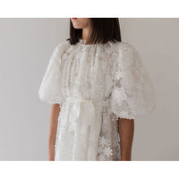Petite Amalie White Floral Applique Tulle Dress
