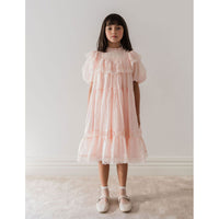 Petite Amalie Soft Peach Poppy Lace Trim Linen Dress