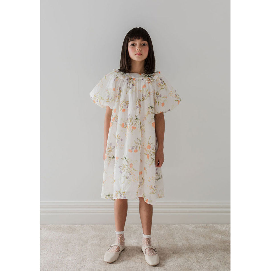 Petite Amalie White Summer Bouquet Linen Smock Dress