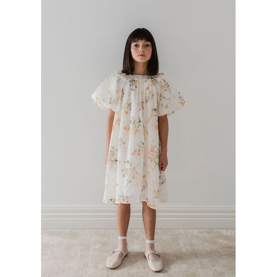 Petite Amalie White Summer Bouquet Linen Smock Dress