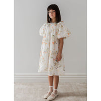 Petite Amalie White Summer Bouquet Linen Smock Dress