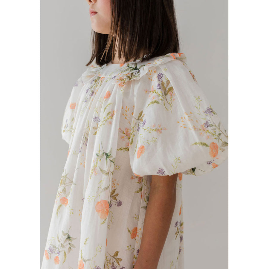 Petite Amalie White Summer Bouquet Linen Smock Dress