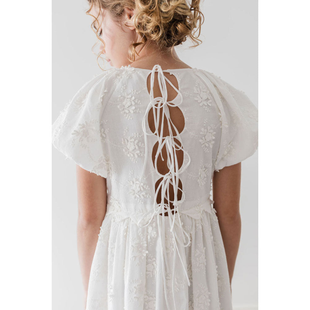 Petite Amalie White Tie Back Embroidered Dress