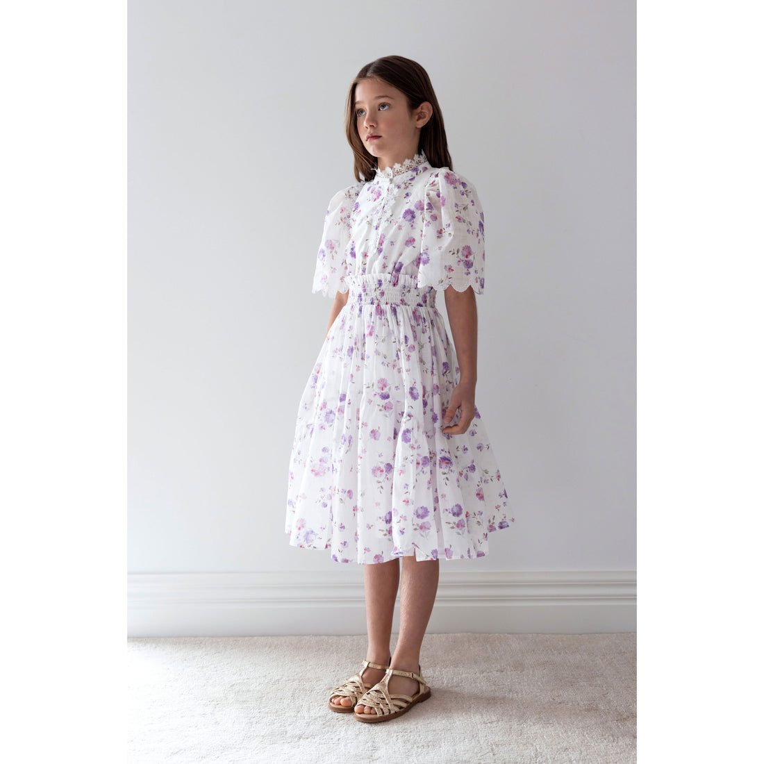 Petite Amalie  Lilac Floral Shirred Waist Dress