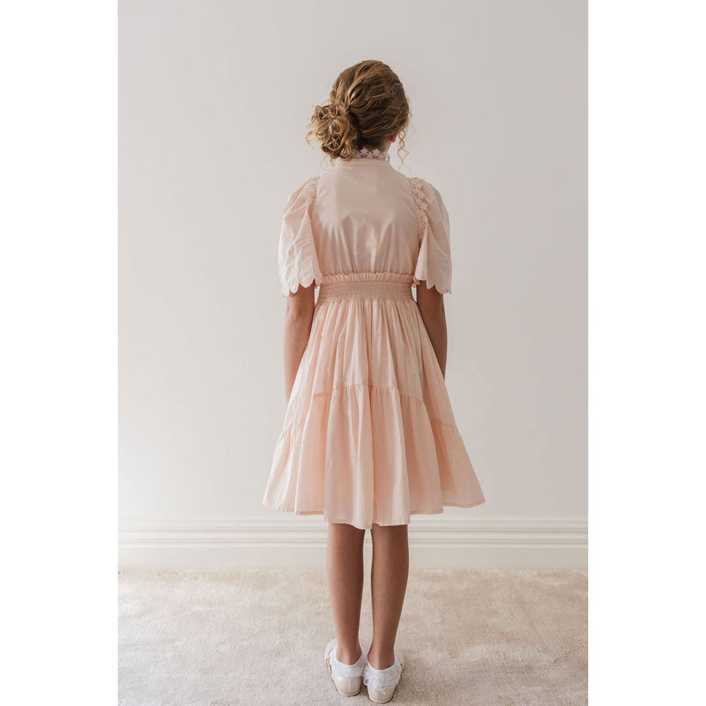 Petite Amalie Pink/Cream Shirred Waist Voile Dress