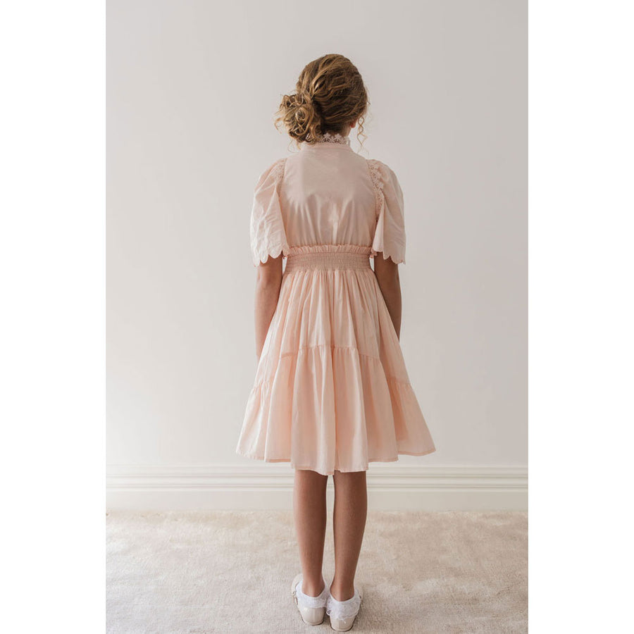 Petite Amalie Pink/Cream Shirred Waist Voile Dress
