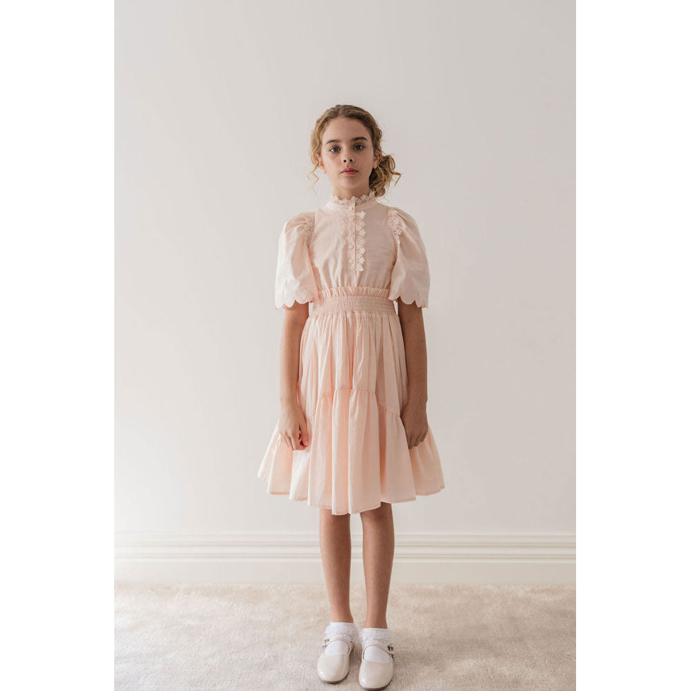 Petite Amalie Pink/Cream Shirred Waist Voile Dress