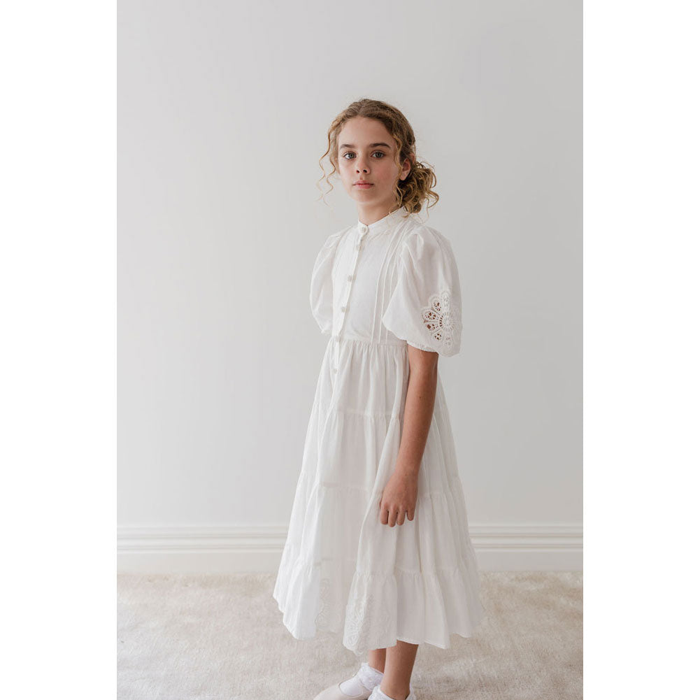 Petite Amalie White Doily Applique Voile Midi Dress  Ladida