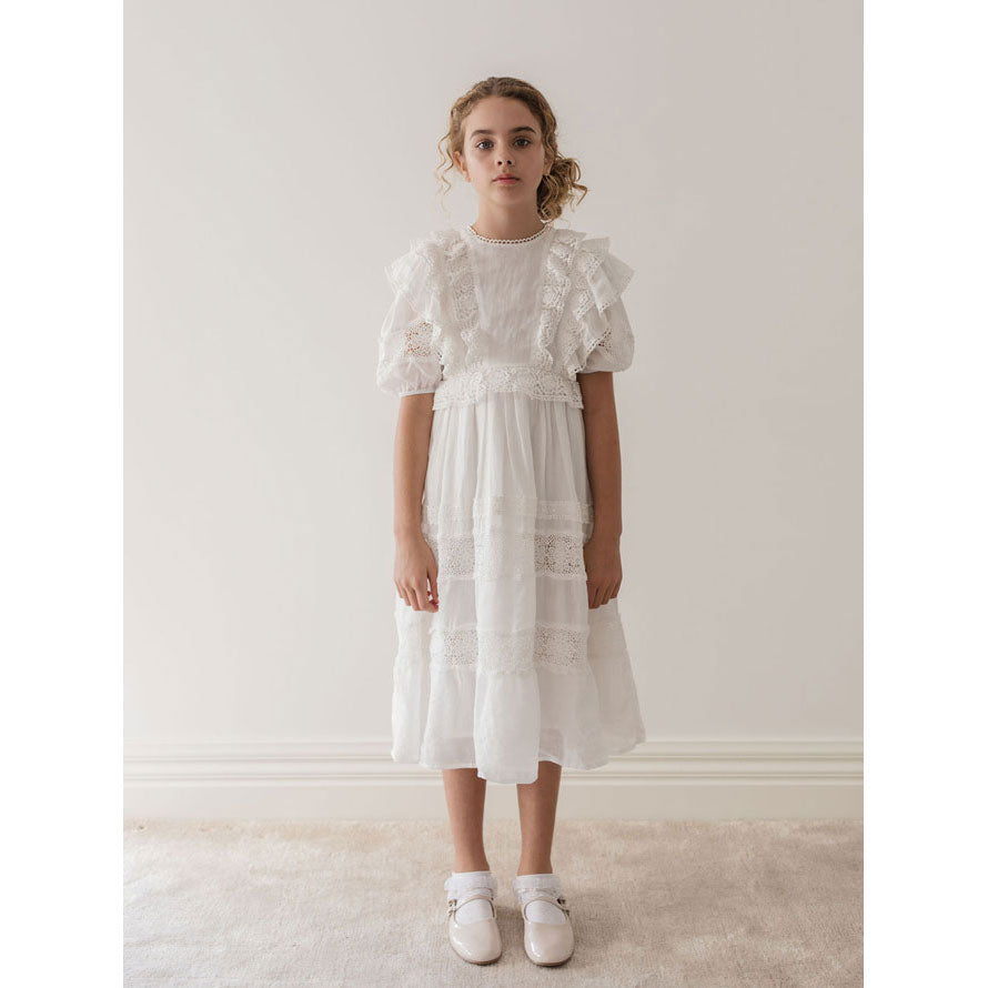 Petite Amalie White Crochet Lace Linen Dress