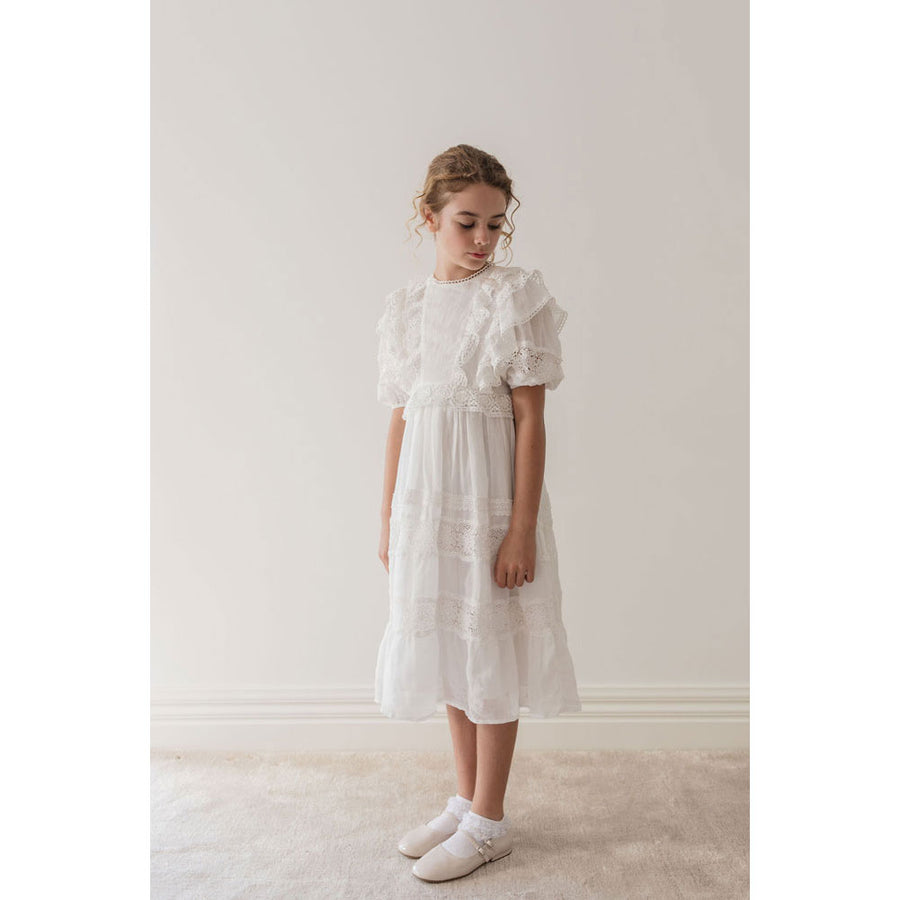 Petite Amalie White Crochet Lace Linen Dress