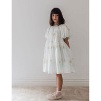 Petite Amalie White/Seafoam Applique Babydoll Dress