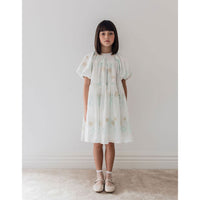 Petite Amalie White/Seafoam Applique Babydoll Dress