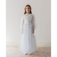 Petite Gold Soft Blue Vintage Yoke Tulle Dress