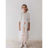 Petite Amalie White Border Floral Linen Dress