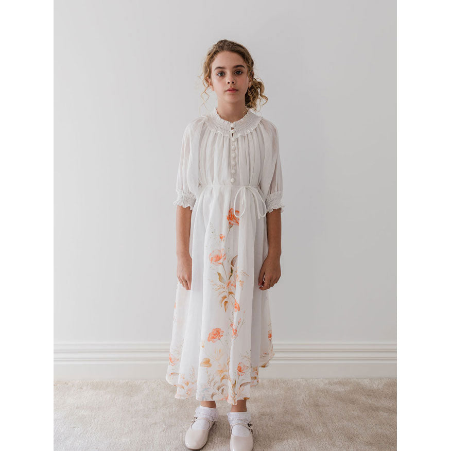 Petite Amalie White Border Floral Linen Dress – Ladida