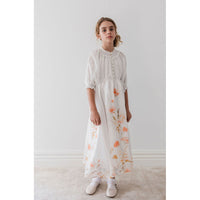 Petite Amalie White Border Floral Linen Dress