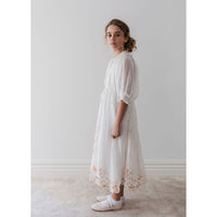 Petite Amalie White Border Floral Linen Dress