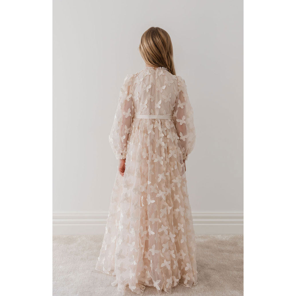 Petite Gold Vanilla Butterfly Tulle Gown