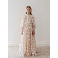 Petite Gold Vanilla Butterfly Tulle Gown