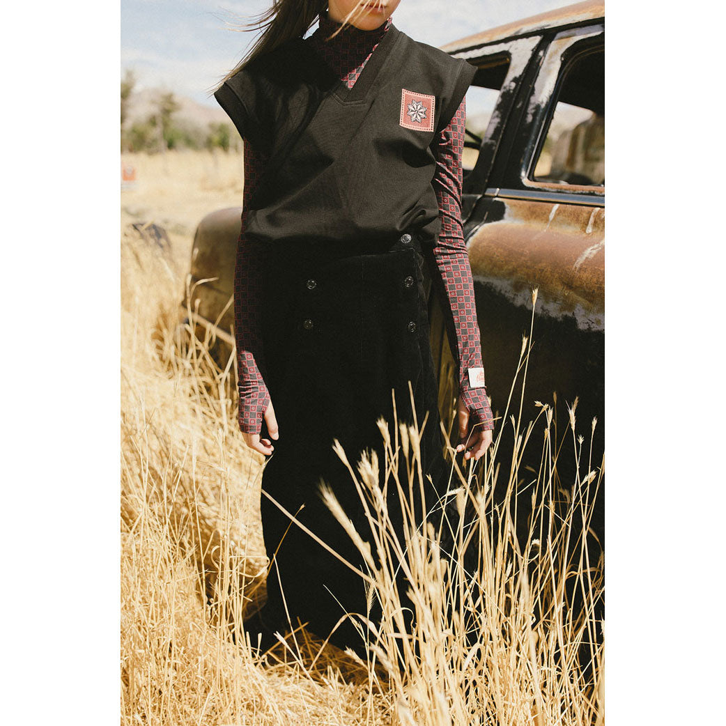 Clubhouse Black Corduroy Button Detailed Skirt