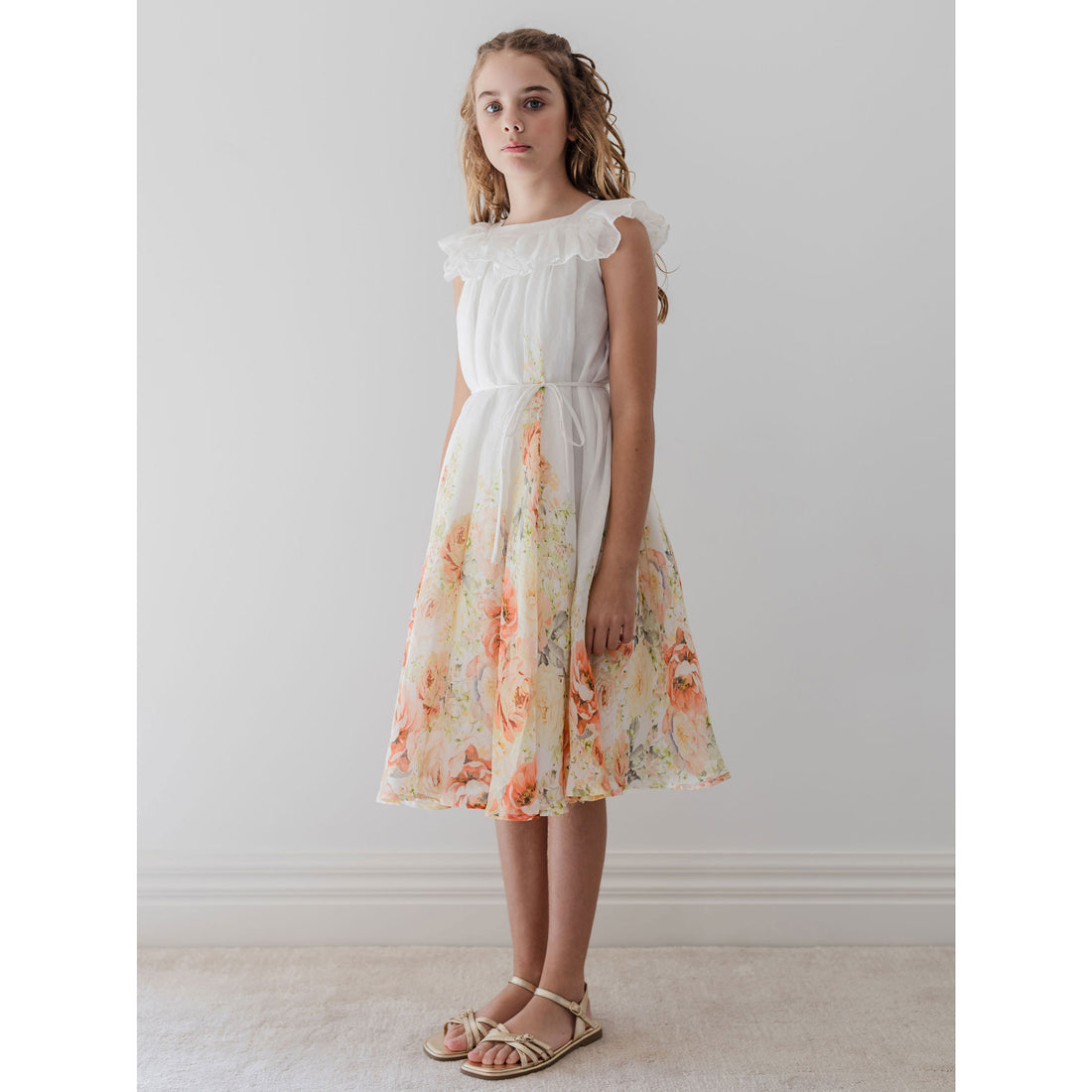 Petite Amalie  Lemon Floral Border Print Linen Dress