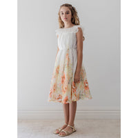Petite Amalie  Lemon Floral Border Print Linen Dress