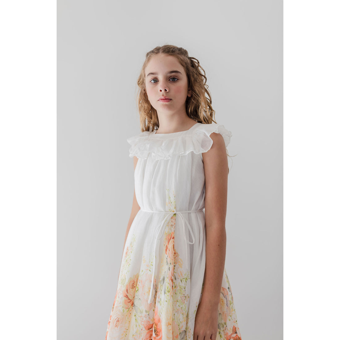 Petite Amalie  Lemon Floral Border Print Linen Dress