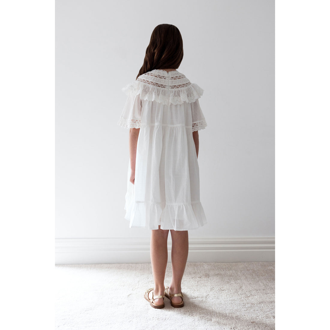 Petite Amalie  White Lace Trim Collar Smock Dress