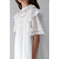 Petite Amalie  White Lace Trim Collar Smock Dress