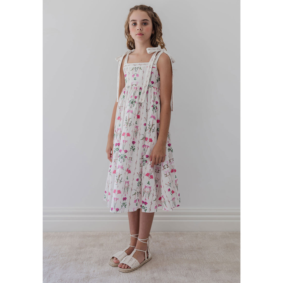 Petite Amalie  Magenta Flower Midi Dress With Tie Dress
