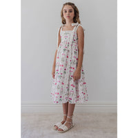 Petite Amalie  Magenta Flower Midi Dress With Tie Dress