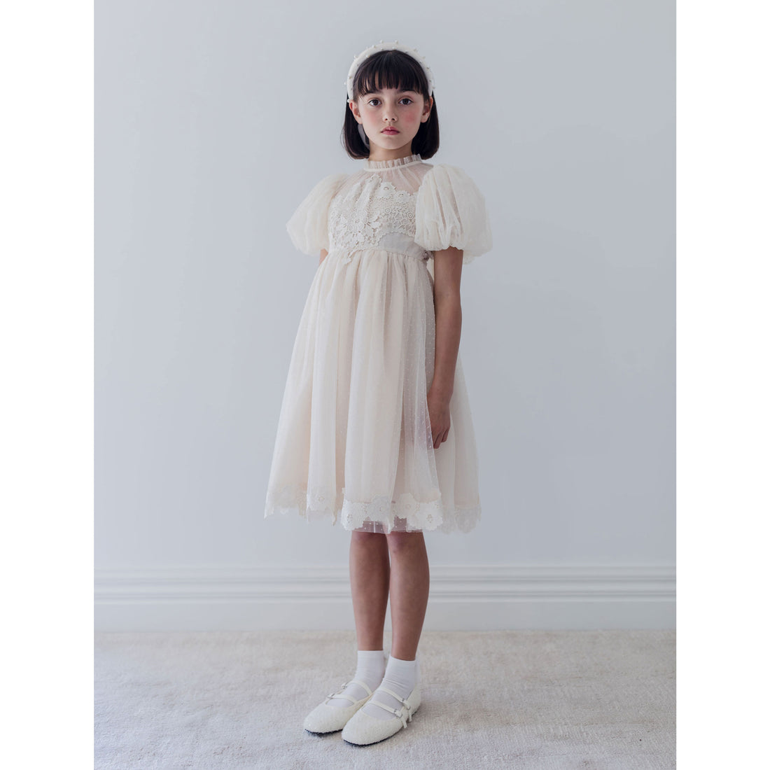 Petite Amalie  Vanilla Vintage Applique Bodice Tulle Dress