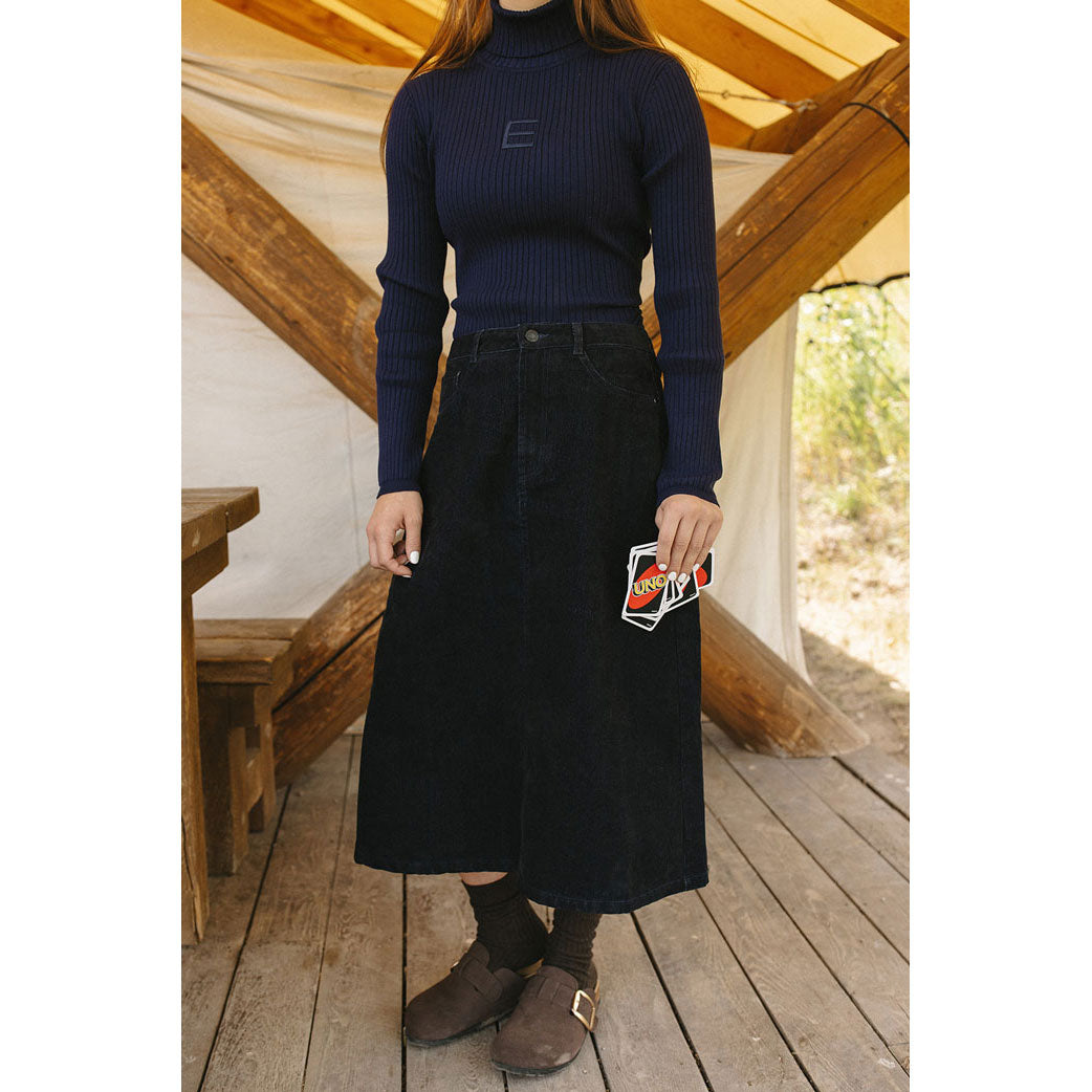 ELEMENTS Navy Denim Mid Calf Skirt