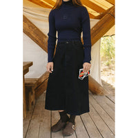 ELEMENTS Navy Denim Mid Calf Skirt