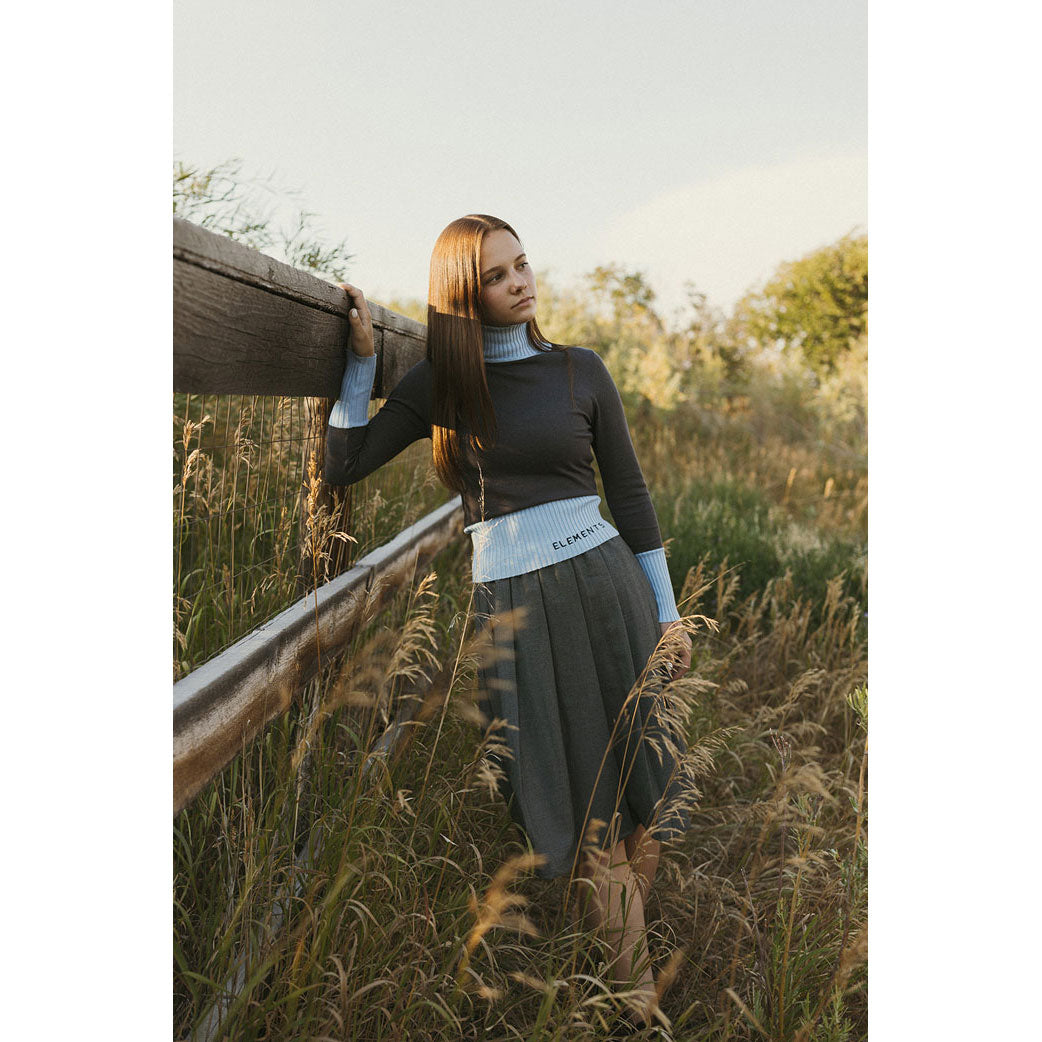 ELEMENTS Grey/Blue Trim Knit Turtleneck