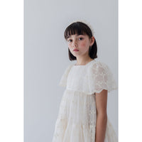 Petite Amalie  Ivory Trellis Embroidered Organza Dress